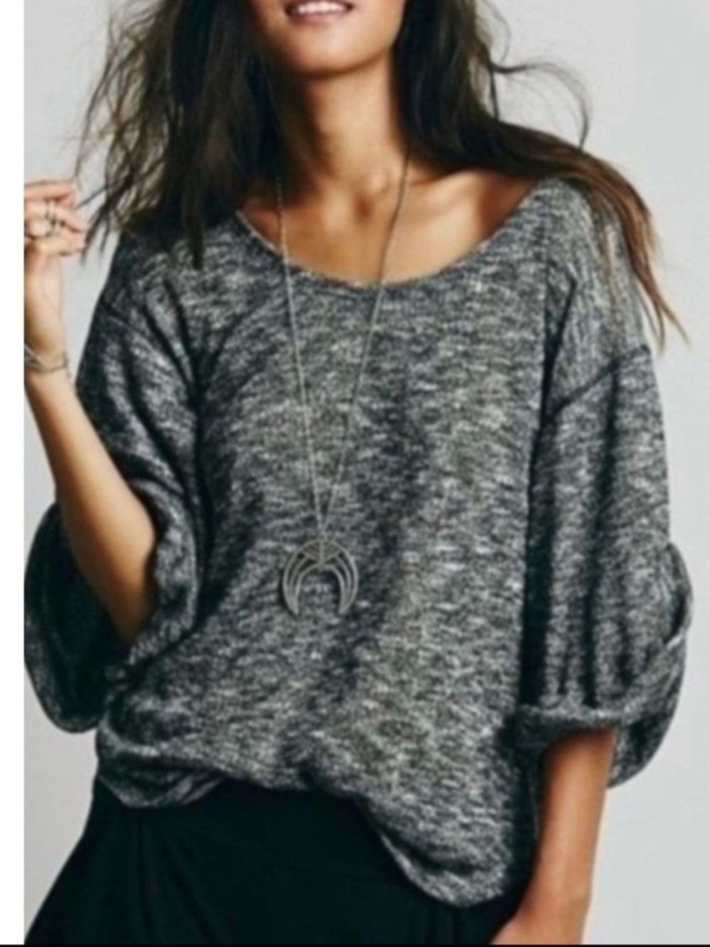 O Free People Beach Gray Marled Top Medium